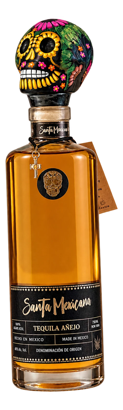 Santa Mexicana Tequila Añejo, 750 ml, with its hand-painted skull stopper